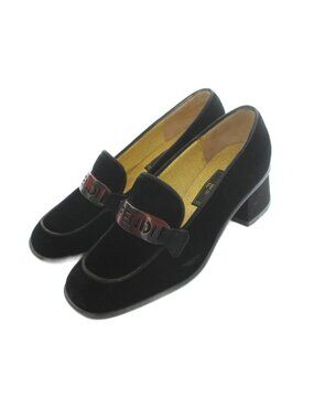Fendi Loafers Square Toe Chunky Heel Velour 35 Black